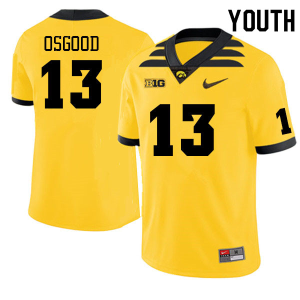 Youth #13 Reese Osgood Iowa Hawkeyes College Football Alternate Jerseys Sale-Gold - Click Image to Close